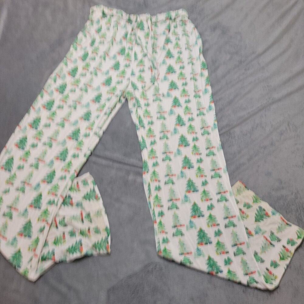 Macaron Me PJ Womens Small Pajama Pants Green Red Christmas Tree Bamboo Comfort